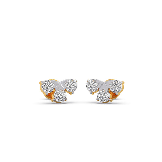 Round Floral Diamond Stud Earrings - Yellow