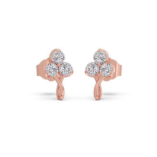 Round Clover Diamond Stud Earrings - Rose