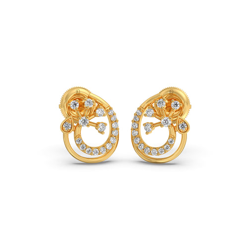 Round Diamond Floral Swirl Earrings