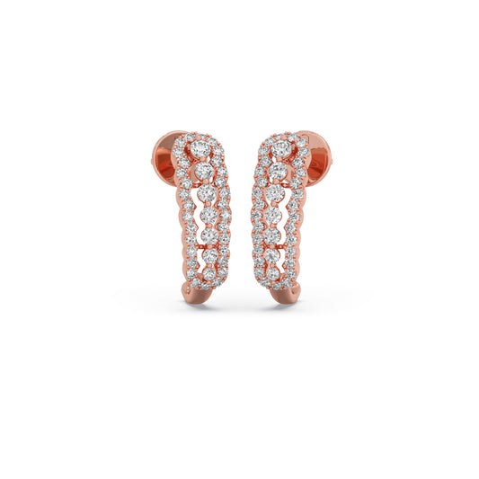 Twin Row Round Diamond Stud Earrings - Rose