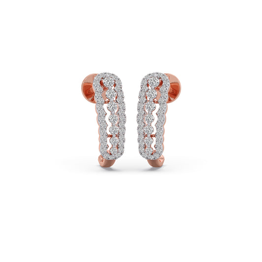 Twin Row Round Diamond Stud Earrings - Rose