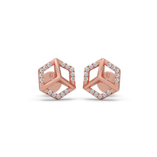 Convex Hexagon Diamond Stud Earrings - Rose