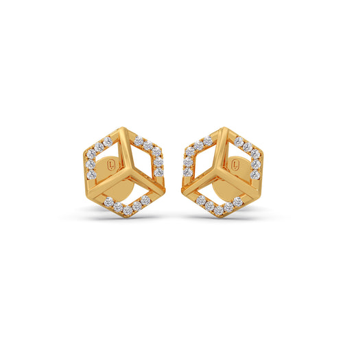 Convex Hexagon Diamond Stud Earrings