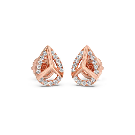 Round Diamond Pear Shape Stud Earrings - Rose