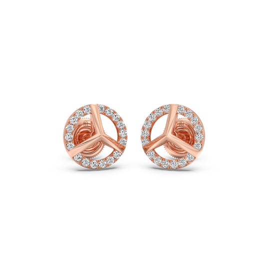 Round Diamond Wheel Design Earrings - Rose