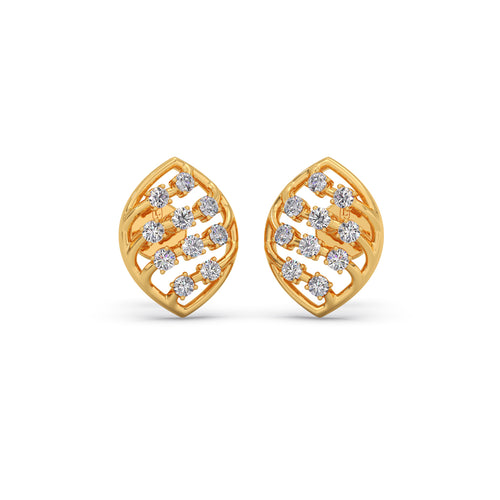 Round Diamond Leaf Stud Earrings