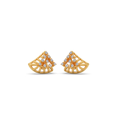 Triangular Fan Round Diamond Stud Earrings