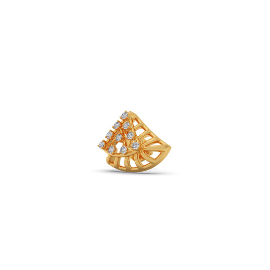 Triangular Fan Round Diamond Stud Earrings - Yellow