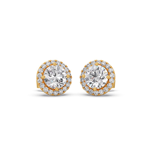 Round Solitaire Diamond Halo Stud Earrings