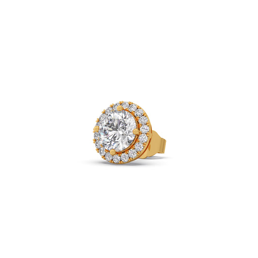 Round Solitaire Diamond Halo Stud Earrings - Yellow