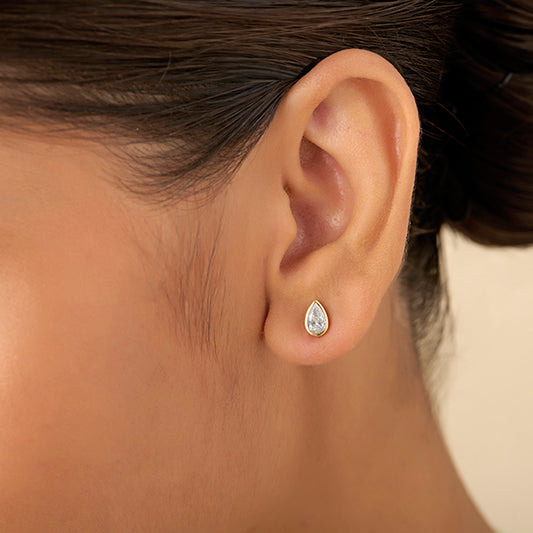 Bezel Set Pear Solitaire Stud Earrings - MQ