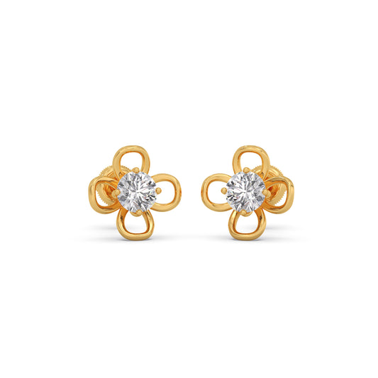 Clover Loop Solitaire Stud Earrings - Yellow