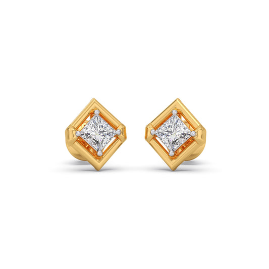 Rhombus Princess Solitaire Stud Earrings - Yellow