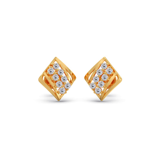 Rhombus Row Round Diamond Stud Earrings