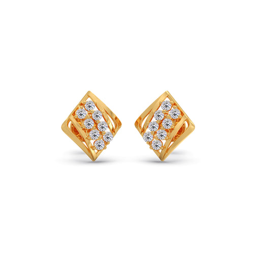 Rhombus Row Round Diamond Stud Earrings
