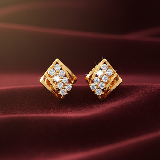 Rhombus Row Round Diamond Stud Earrings
