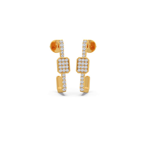 Square Cluster Diamond Hoops Earrings