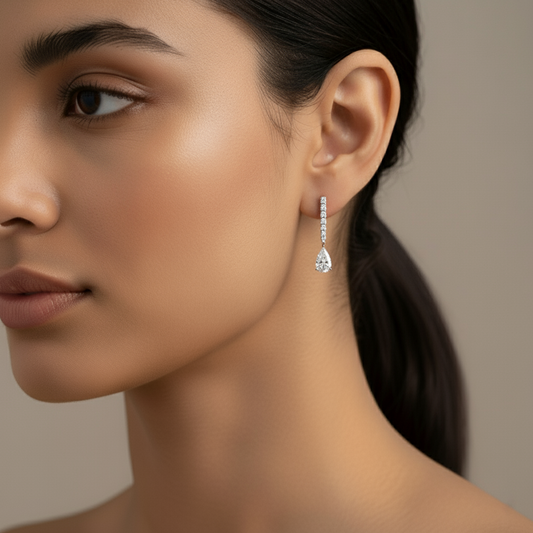 0.50 ct Pear Solitaire Cascade Hoops Earrings