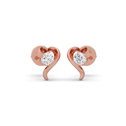 Romantic Heart Solitaire Diamond Stud Earrings - Rose