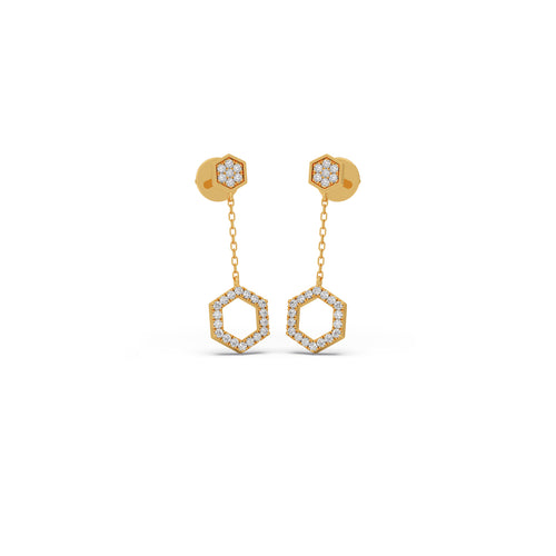 Gold Hexagon Diamond Dangle Earrings