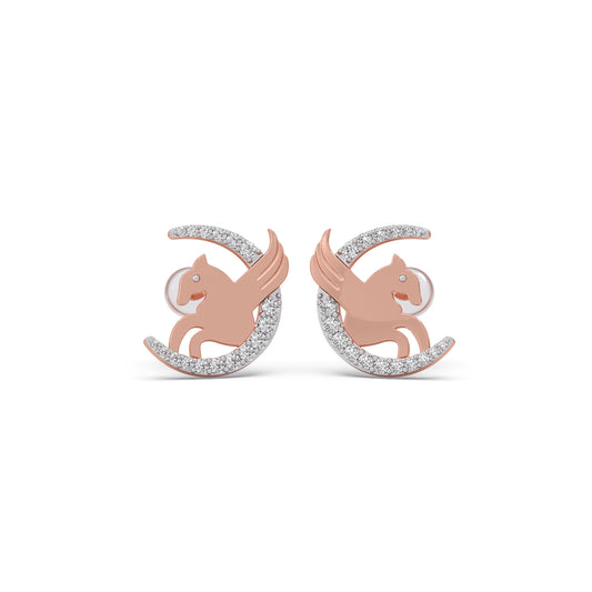 Pegasus on the Diamond Moon Kids Earrings - Rose
