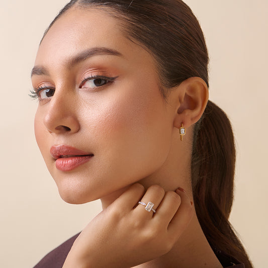 Bezel Set Emerald Diamond Earrings - MQ