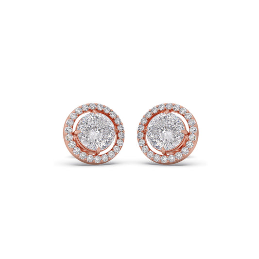 Portuguese Halo Brilliance Solitaire Diamond Stud Earrings - Rose
