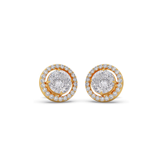 Portuguese Halo Brilliance Solitaire Diamond Stud Earrings