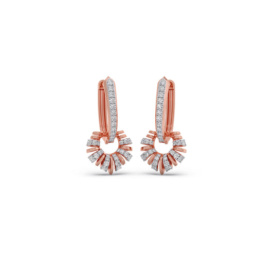 Sunburst Fan Diamond Hoop Earrings - Rose