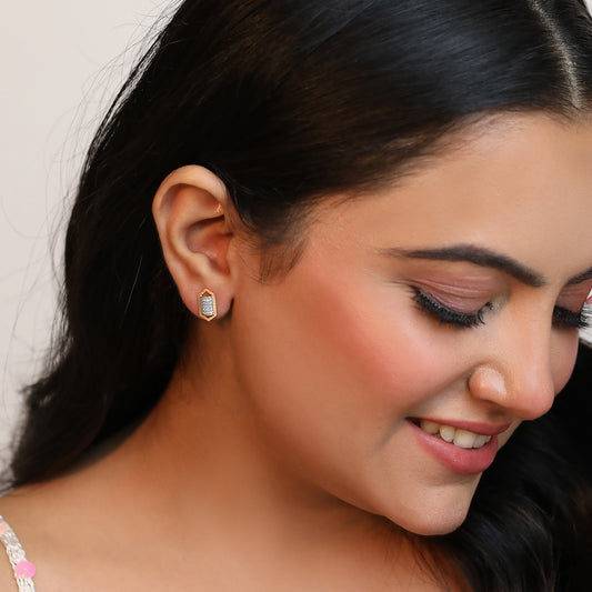 Celestial Hex Diamond Stud Earrings - MQ