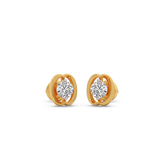 Celestial-Orbit Round Solitaire Stud Earrings - Yellow
