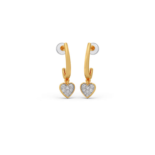 Heart Dangling Diamond Kids Hoop Earrings