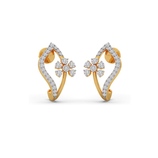 Graceful Bloom Curve Diamond Hoop Earrings - Yellow
