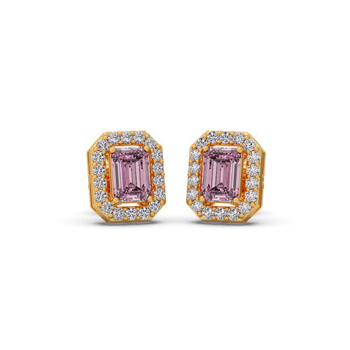 Halo Pink Emerald Stud Earrings