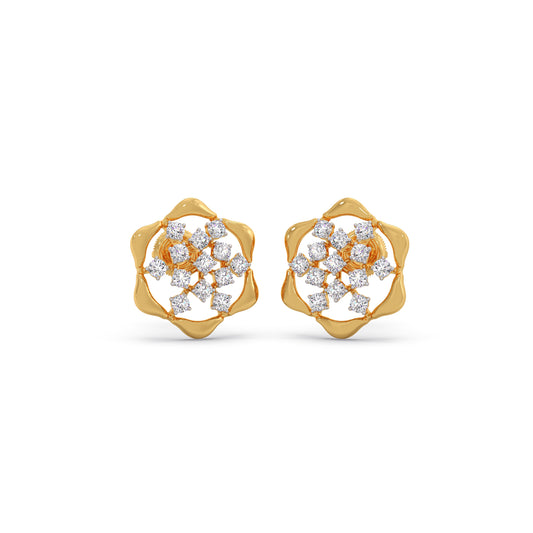 Petal-Pop Cluster Diamond Stud Earrings - Yellow