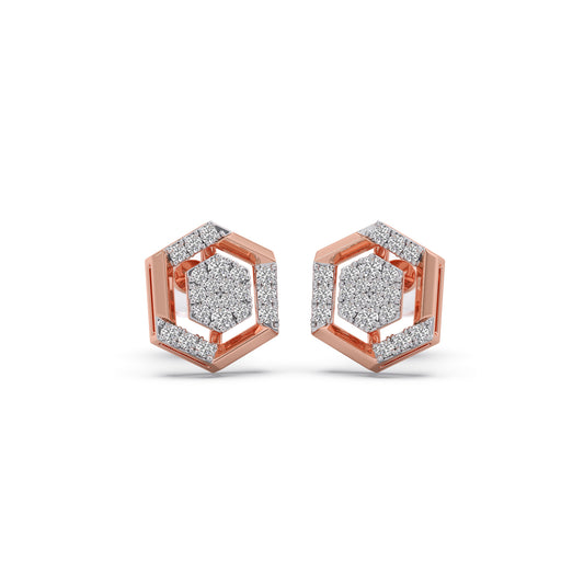 Gilded Honeycomb Diamond Stud Earrings - Rose