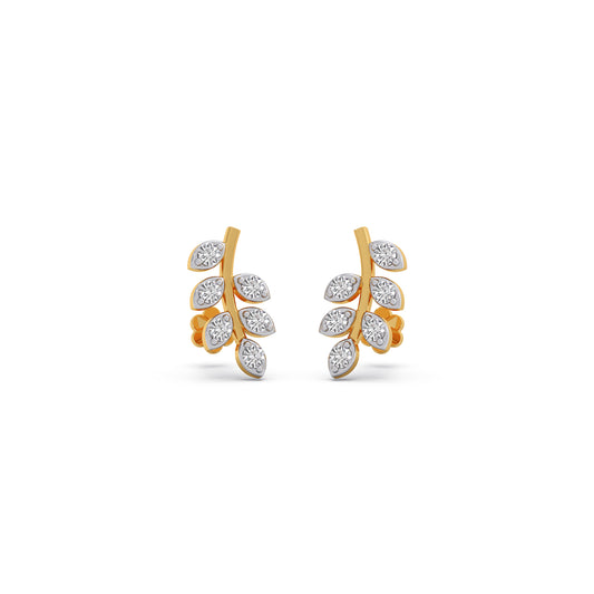 Leaf Climber Diamond Stud Earrings - Yellow
