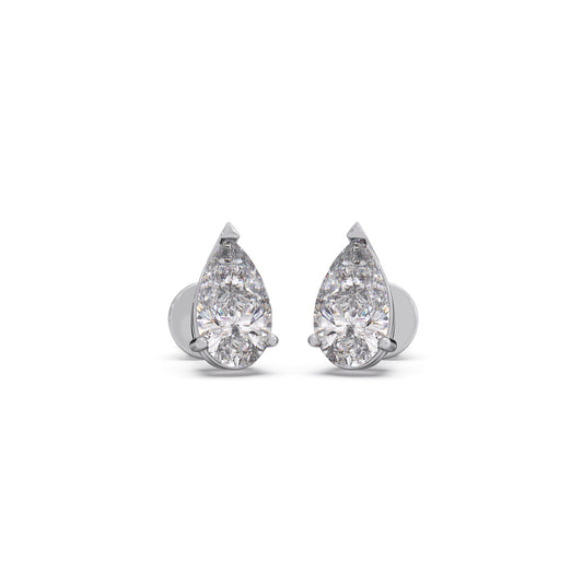 Classic Pear Solitaire Stud Earrings - White