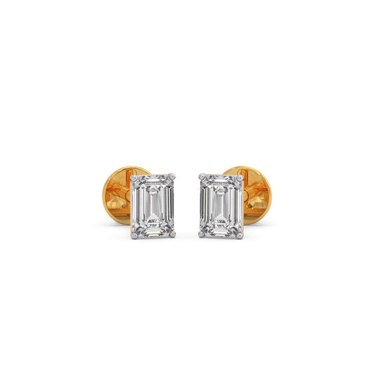 1 ct Pristine Emerald Solitaire Stud Earrings - Yellow