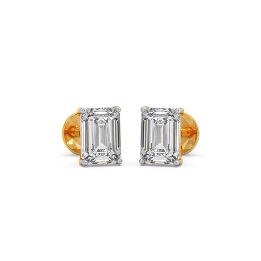 2 ct Graceful Emerald Solitaire Stud Earrings - Yellow