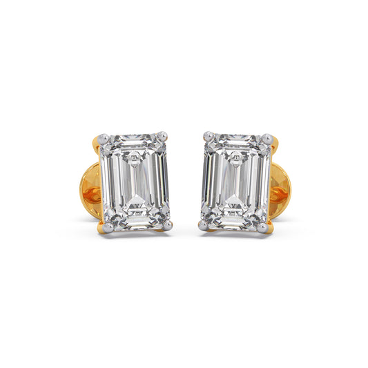 4 ct Elegant Emerald Solitaire Stud Earrings - Yellow