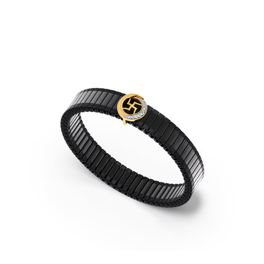 Swastika Wheel Diamond Men's Bracelet - Yellow