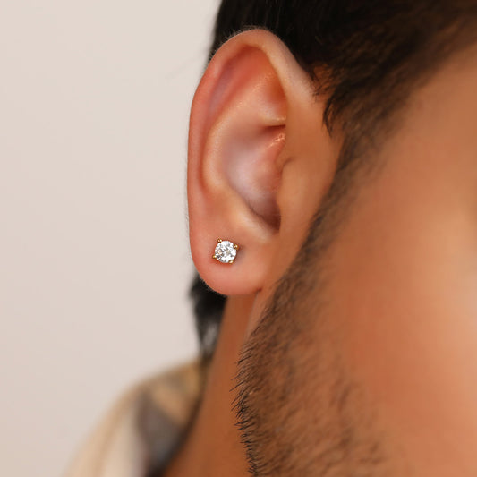 Contemporary Round Solitaire Men's Stud - MQ