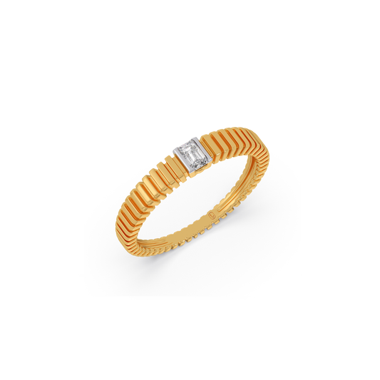 Linear Crest Emerald Diamond Ring - Yellow