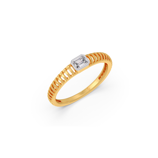Linear Emerald Diamond Men's Ring - Yellow