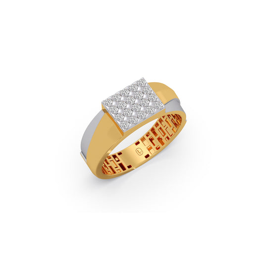 Pavilion Pave Diamond Signet Ring - Yellow
