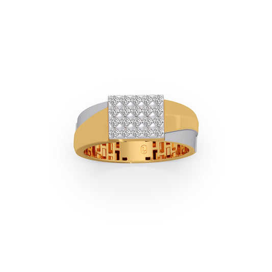 Pavilion Pave Diamond Signet Ring - Yellow