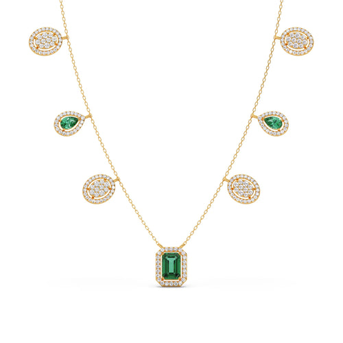 Diamond and Green Gemstone Dangle Necklace