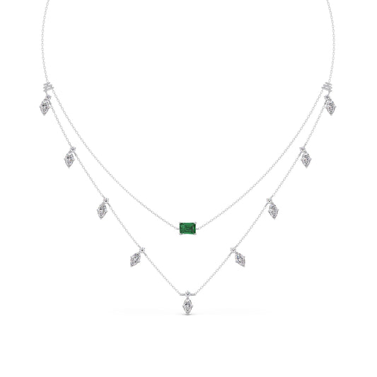 Mixed Cut Diamond Dangle Necklace - White