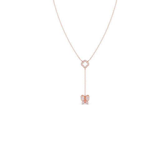 Delicate Diamond Butterfly Drop Necklace - Rose